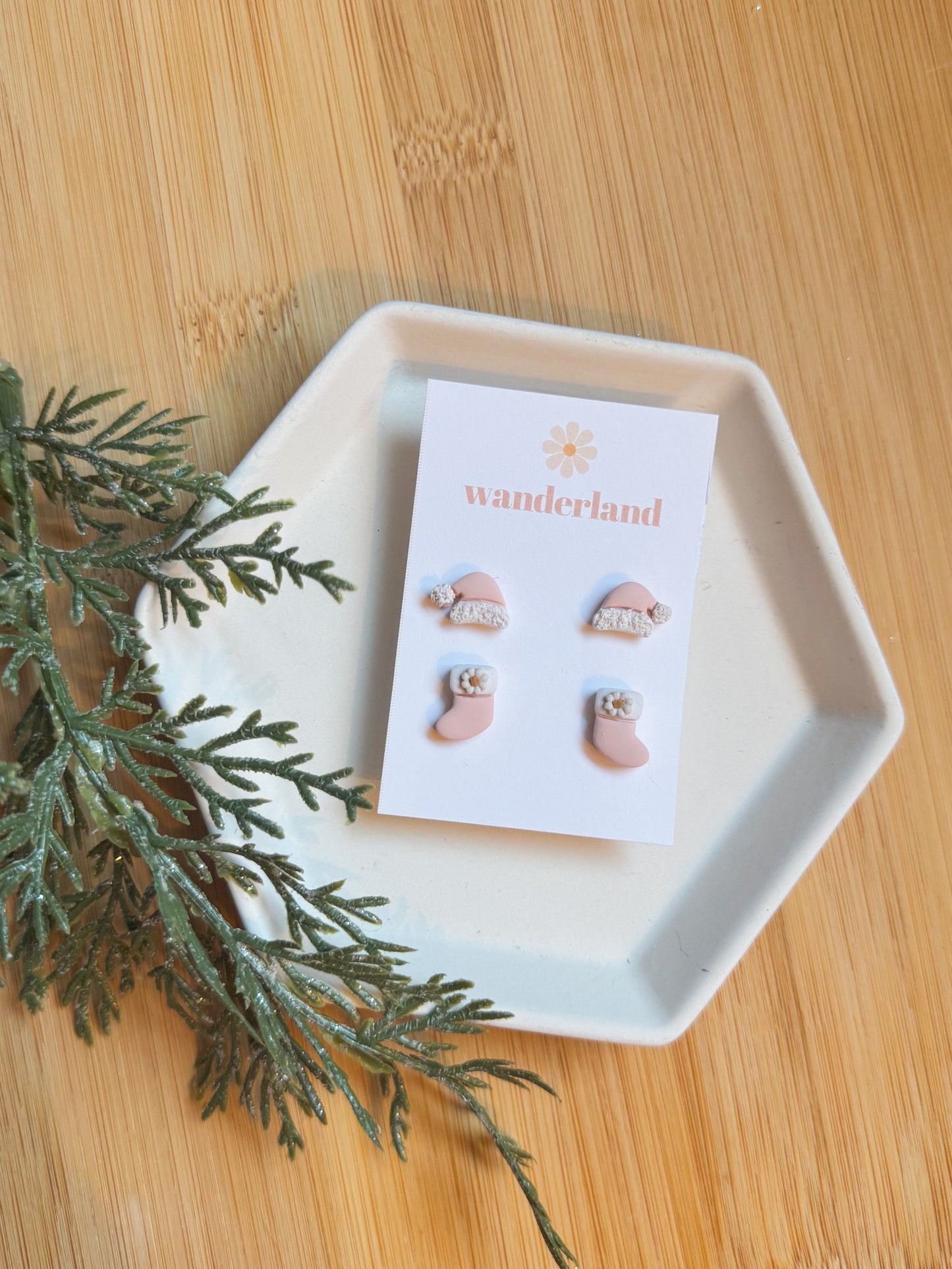 Pink Daisy Santa Hat + Stocking Studs